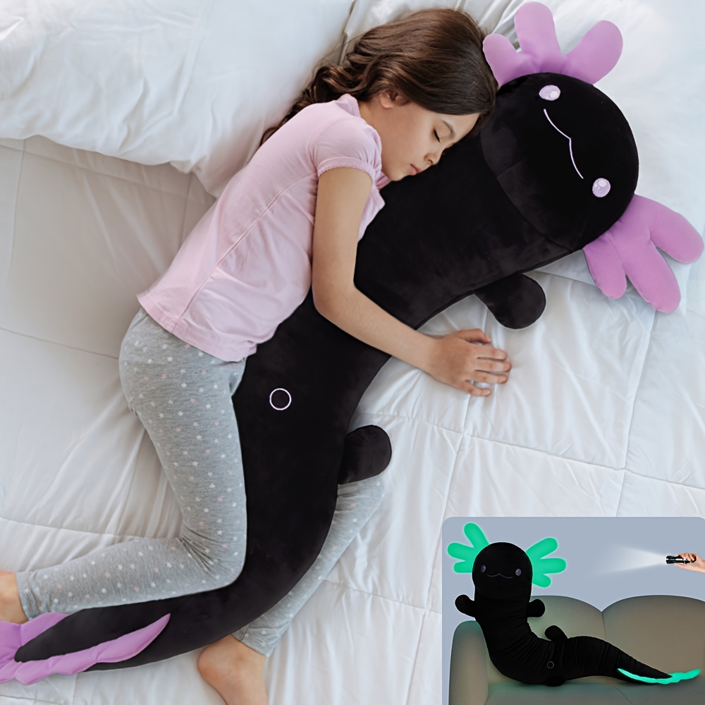 Large Axolotl Plush Body Pillow, Glow in the Dark