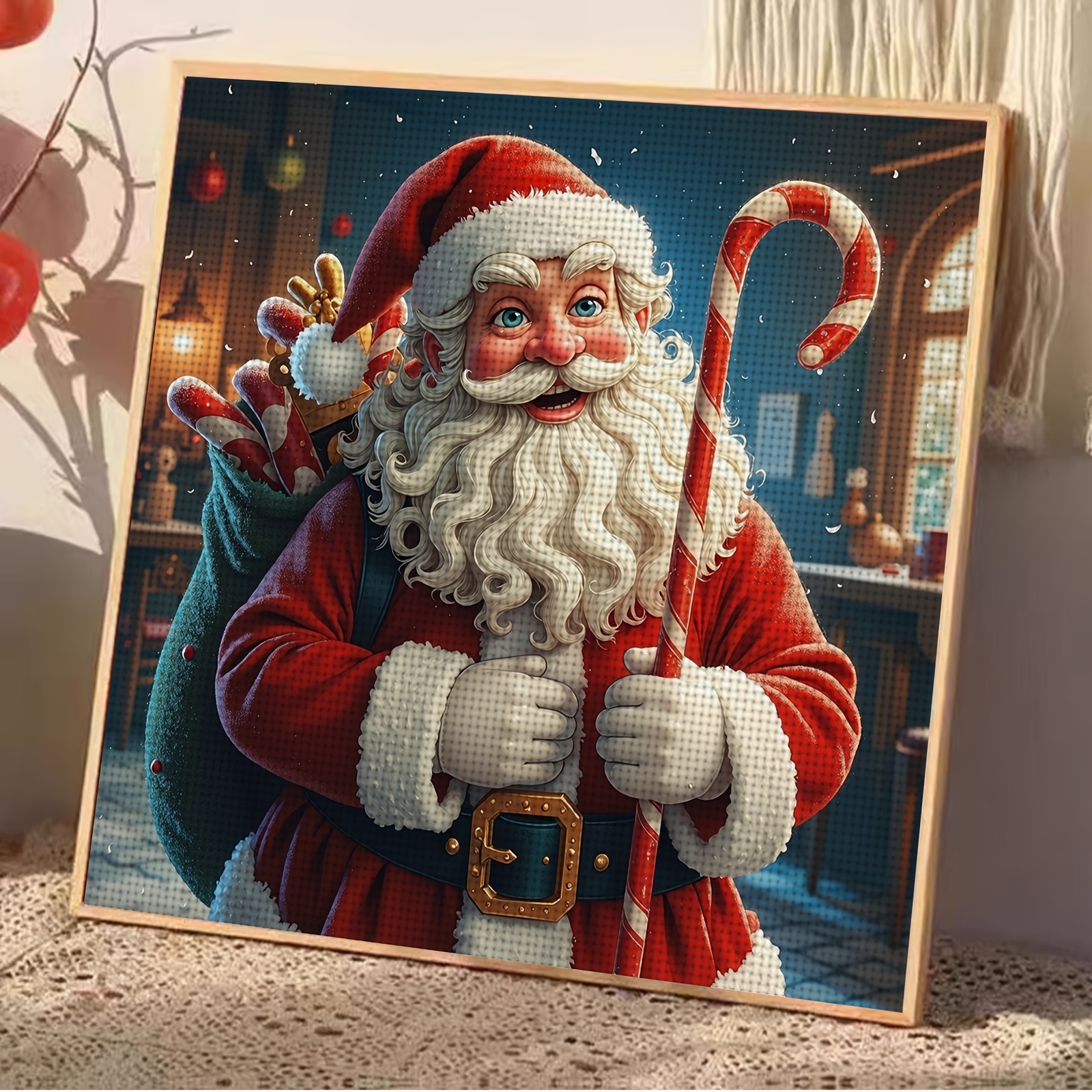 Beginner-friendly Cross-stitch Embroidery Kit, Santa Claus Holding a Candy Cane