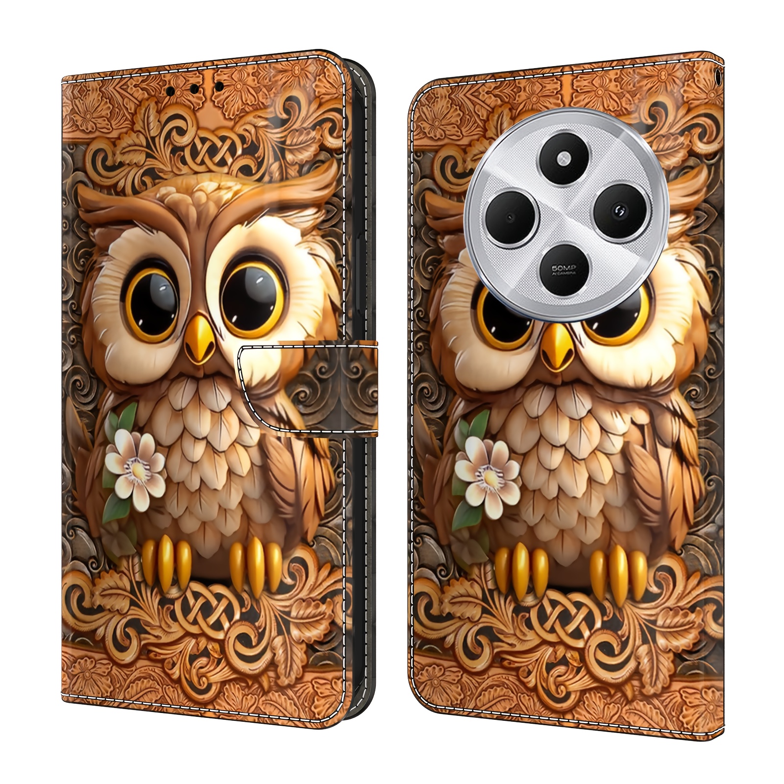 Coque Portefeuille Pour Redmi Note 14 - Vert à Motifs Fleurs Effet Cuir