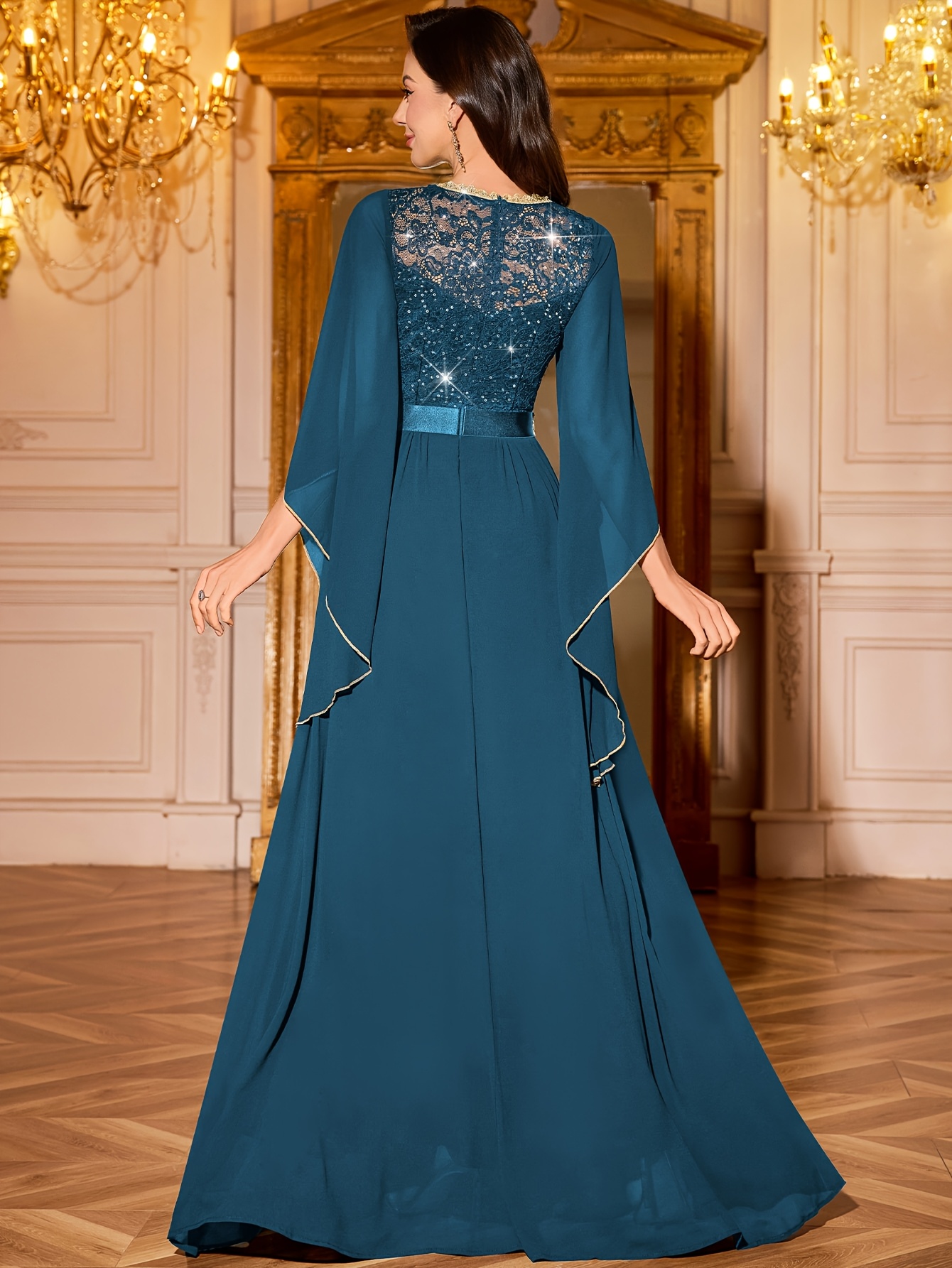 black satin dress floor length STRETCH SEQUIN JEWEL NECK CAP SLEEVE FIT-AND-FLARE GOWN – Naeem Khan