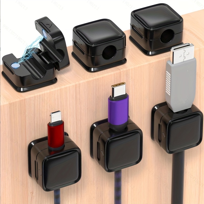 WYW Enrollador de cable de silicona suave con 4 agujeros, clips ordenados  de escritorio USB para cables de carga de alimentación, cables de mouse