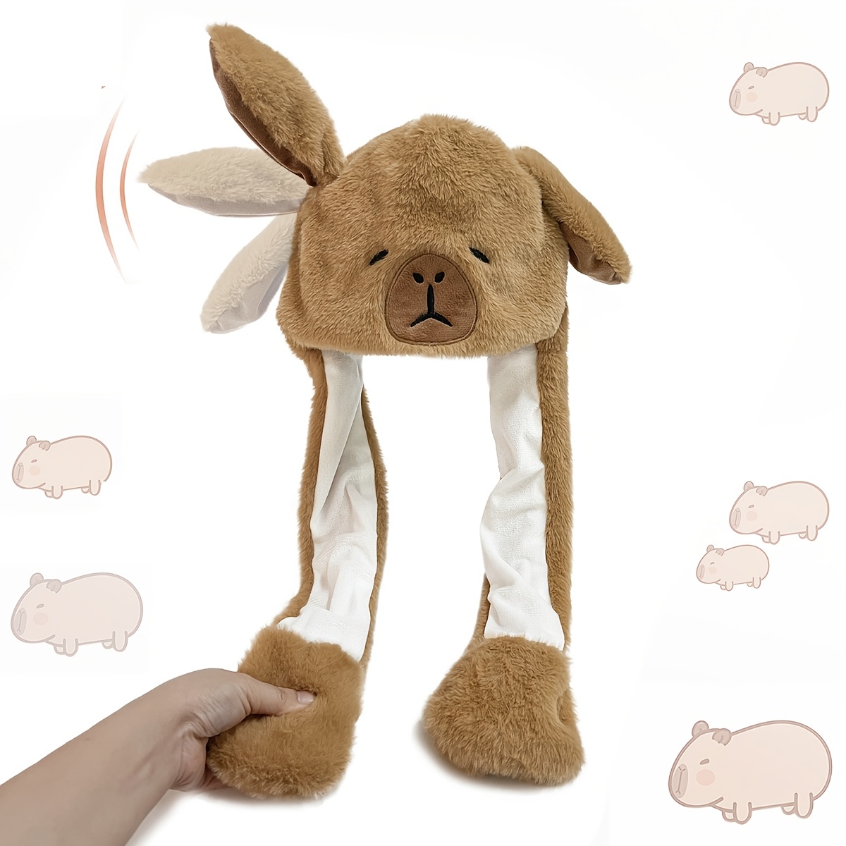 

Cartoon Capybara Hat With Moving Ears Funny Animal Furry Pikabula Hat Holiday Party Cartoon Style Hat Dress Up Hat