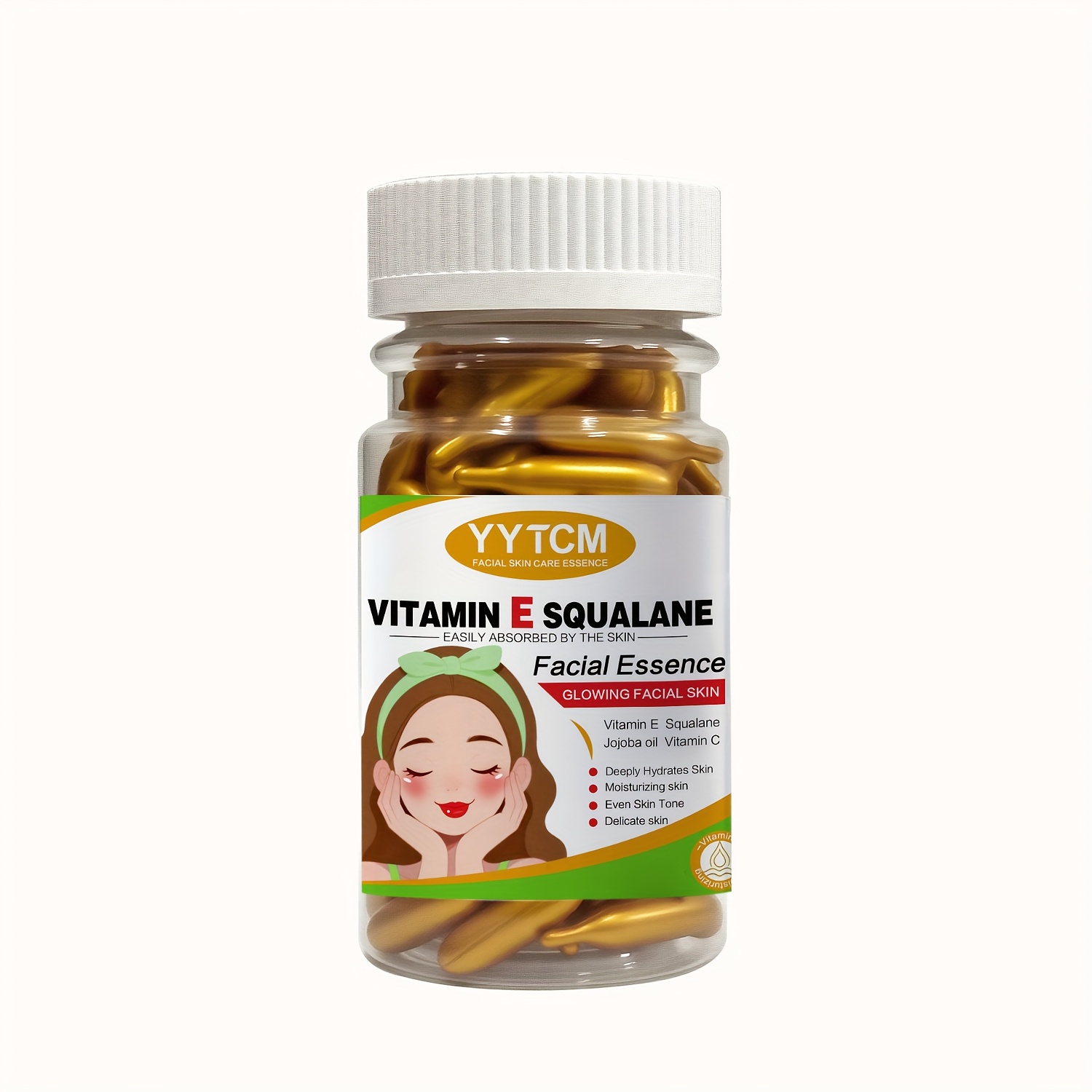Vitamin E Deep Moisturizing Capsule , Hydrating And Smoothing Skin, Contains Plant-derived Squalane, Vitamin C, Deep Hydrating And Brightening Skin Essencex90 Capsules)/bottle - 1 Bottle