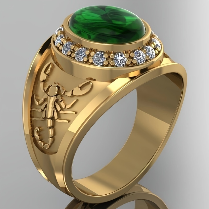 

Men's Bold Design Ring With Green Cubic Zirconia - Fashionable Copper Single Piece