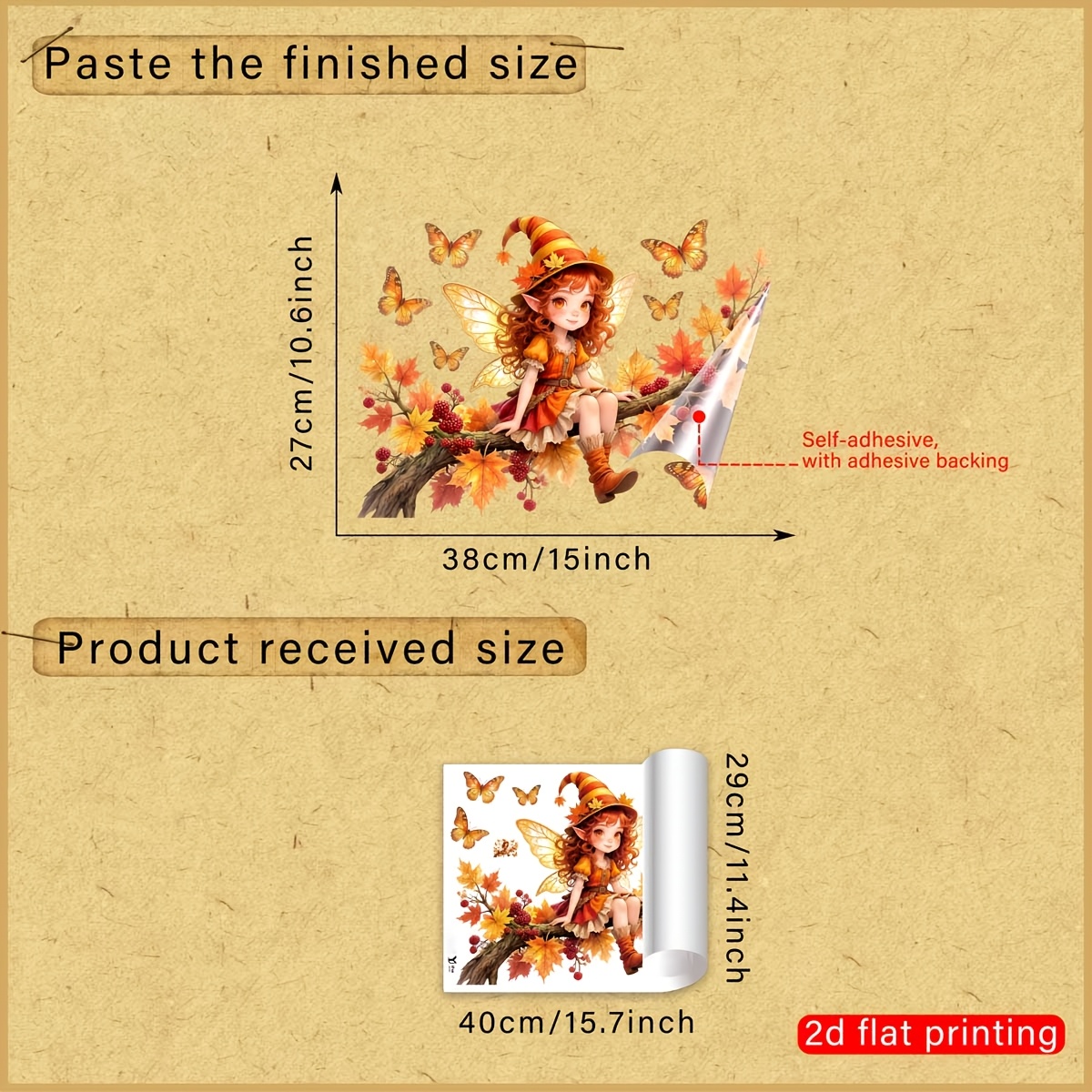 TEMU 2d Flat - 1pc 2d Flat-printed Autumn Fairy Tale Style Maple Leaf Elf And Window Sticker, Creative Self-adhesive Removable Double-sided Pvc Glass
