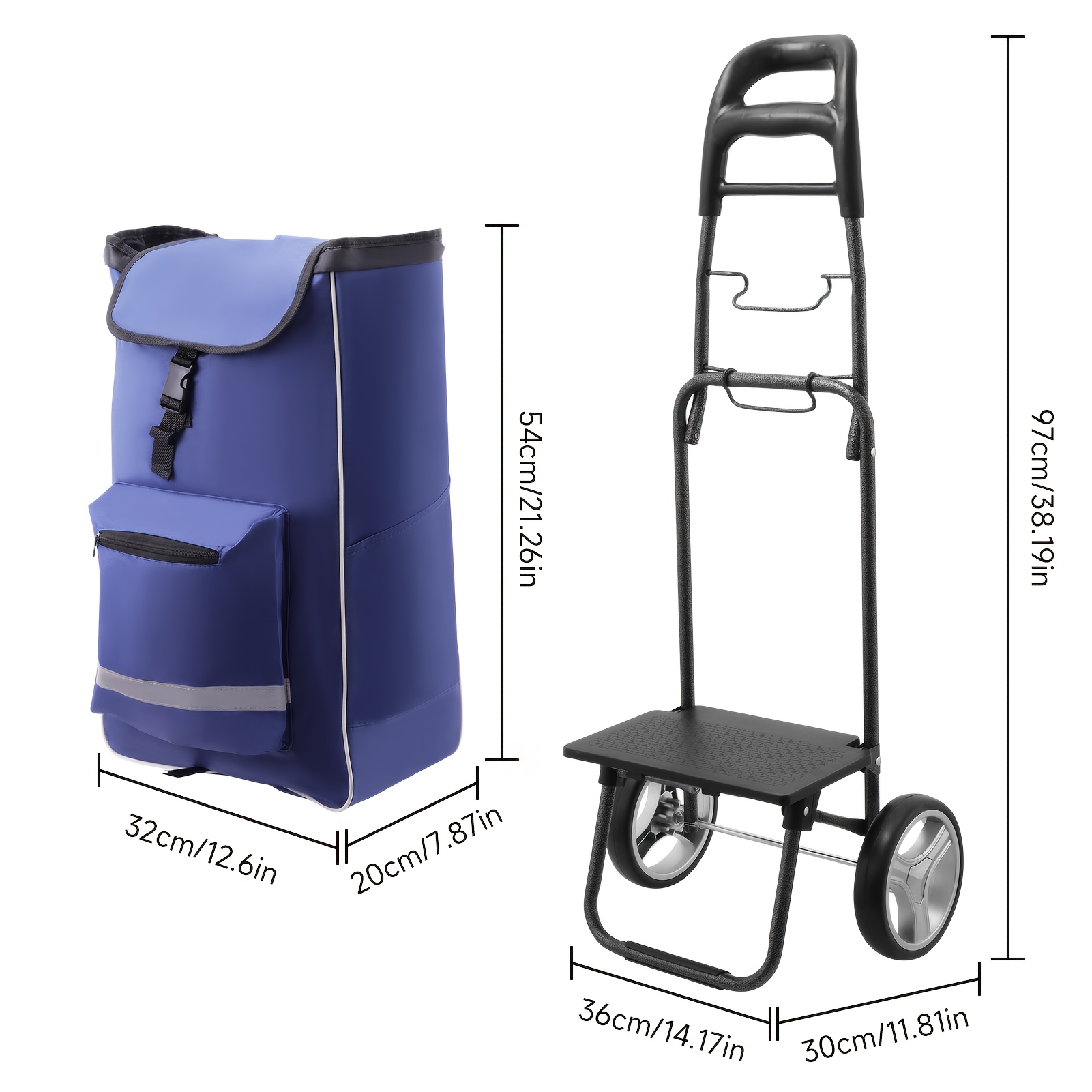 Image of Shopping Trolley, Foldable Shopping Trolley, 45 Liter Max 45kg, Foldable Shopping Cart, With Stair Climber, With Removable Bag, 2 Of Style, For Beach, Groceries & Camping With Wheels, Blue