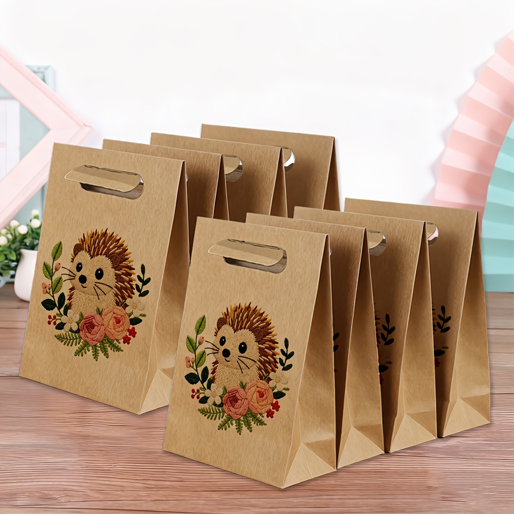 TEMU 8 pezzi di sacchetti di carta naturale qualit� con simpatici ricci decorati a , decorati con ghirlande, pieni di grazia, un must-have per la
