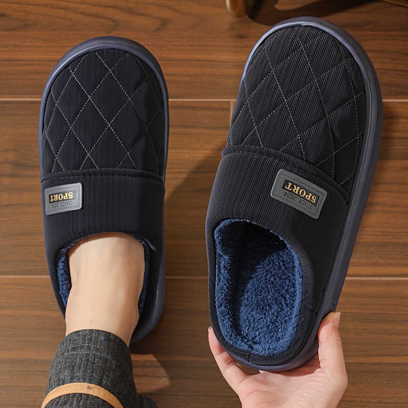 Men'S Winter Slippers - Thick Cushioned Sole Indoor/Outdoor House Shoes with Non-Slip EVA Outsole, Slip-On Warm Footwear for Cold Floors, Soft Fabric Lining - Available in Black, Brown, Navy, Gray - Ideal for Home, Office, Travel - Durable Winter Footwear for Big & Tall Men, Plush Interior Design, Durable Traction Sole, Men Slipper For Men, Slipper For Men, Slipper Men, Men Slipper, House Slipper For Men, Shoe For Men, Hausschuhe Herren
