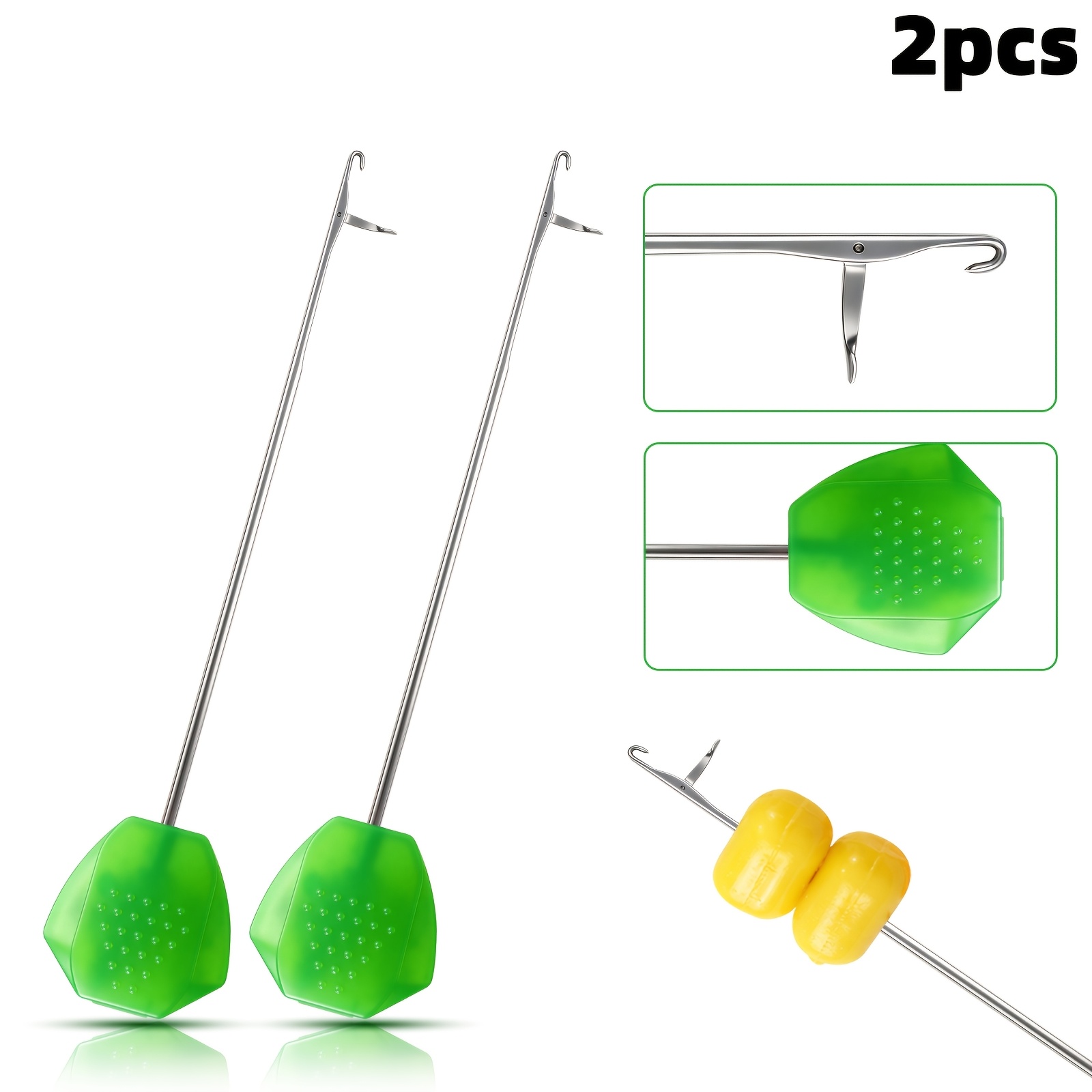 TEMU 2pcs Green With Hook Needle, Carp Fishing Bait Additions Tools, Hook Line Bottom Fishing Fishing Tools European Library Fishing Multi-functional