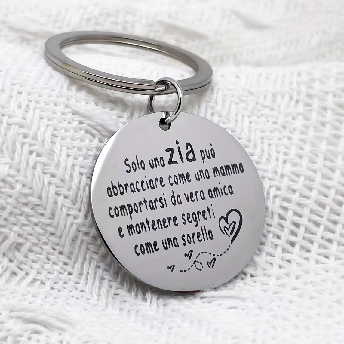 

Stainless Steel Keychain For Aunt With Italian Engraving – Round Shape, Alphabet Theme, Includes Ring Buckle – Single Piece, Ideal Gift For Christmas, Decorative Ladies Key Ring With Sequins