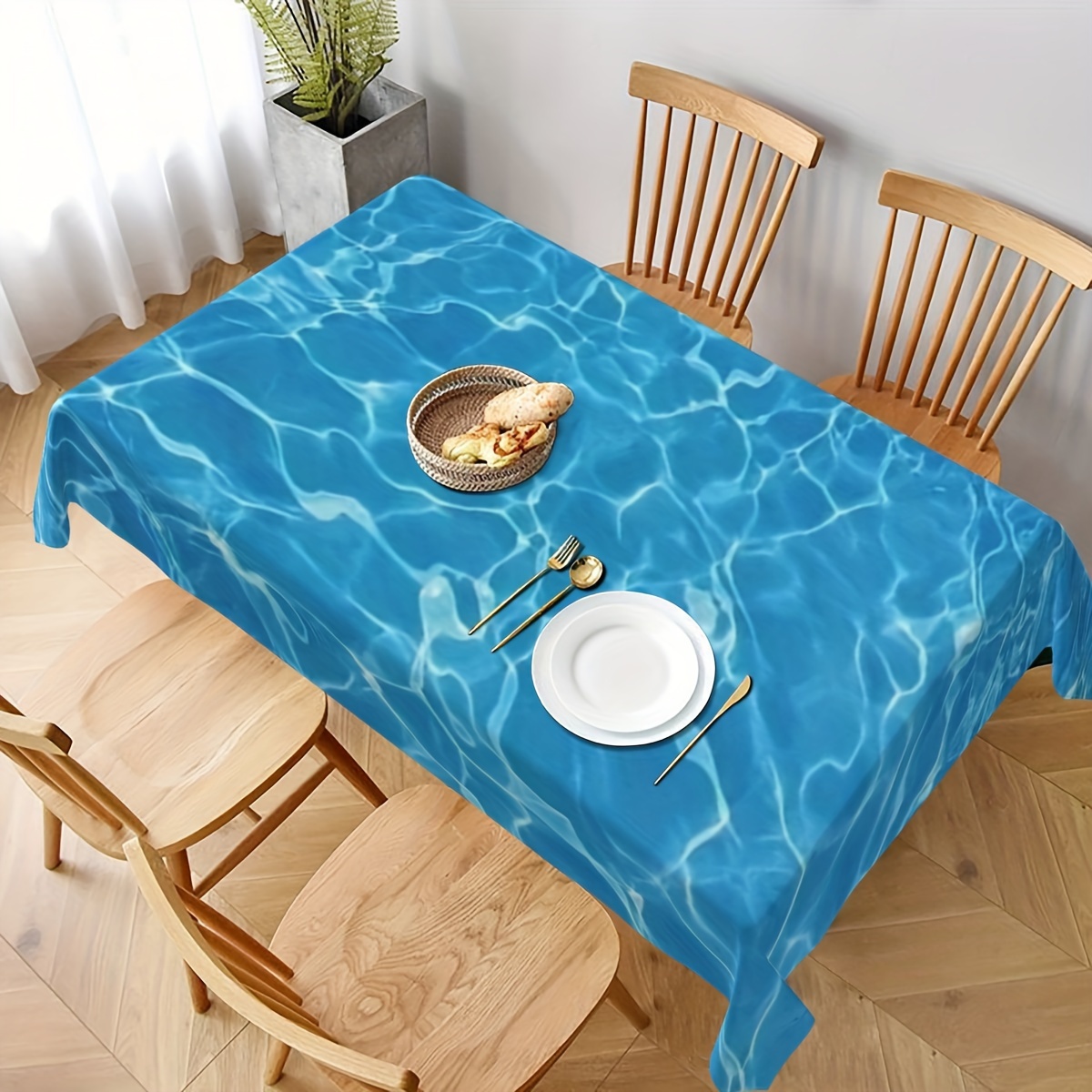 

8-piece Wave Plastic Table Cloth Ocean Table Cloth Hydrographic Table Cloth Ocean Table Cloth Blue Beach Pool Birthday Party Shower Accessories (54 X 108 Inches)