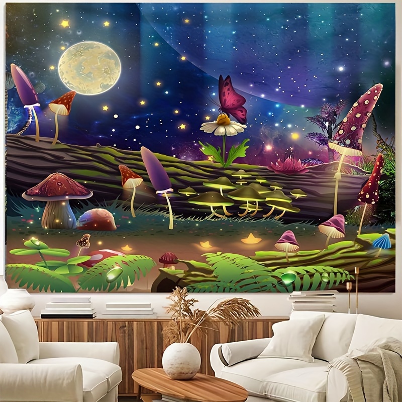 Mushroom Forest Tapestry Polyester Tapestry Wall Hanging For - Temu