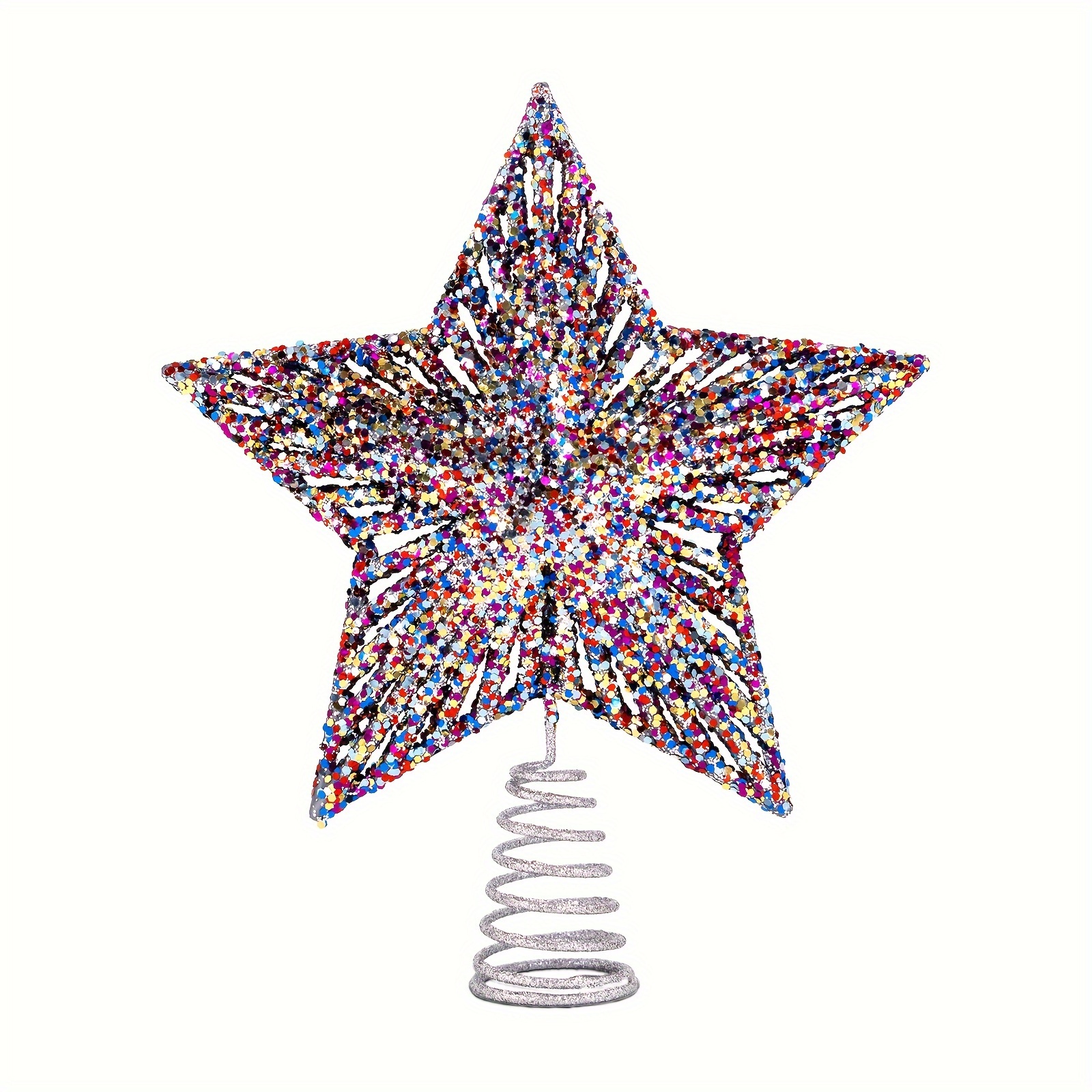 Image of A 9.6-inch Star Tree Topper With Colorful Sequins, Perfect For Christmas Tree Decoration - Ideal For Holiday And Anniversary Parties, Made Of Durable Plastic/metal Construction