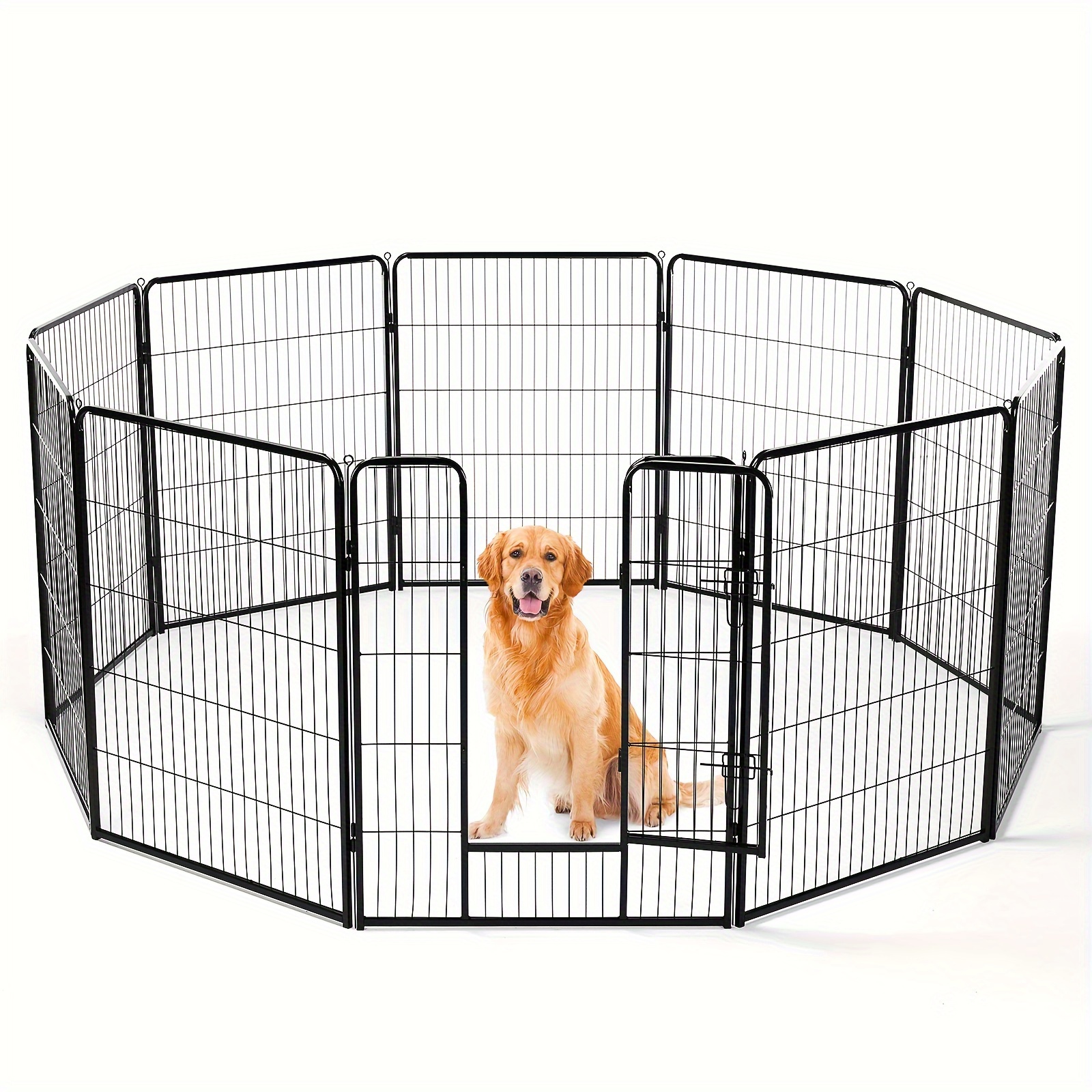 

40 Inch Dog Playpen Indoor Fence 8 Panel, Metal Door Latch Retaining Bar With Safety, Fits For Various Pets, Easy To Move For Outdoor Or Garden