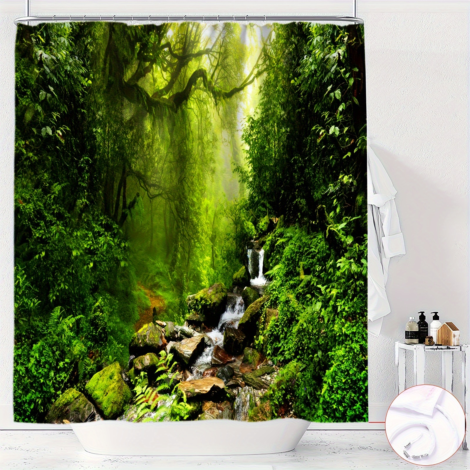 

Enchanting Forest Spring Scene Shower Curtain - Waterproof Polyester, Machine Washable With Hooks Included, Perfect For All Seasons Bathroom Decor