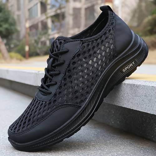 gesmirdol mens breathable hollow out low top sneakers lightweight sole round toe solid color mesh sneakers suitable for spring summer casual outdoor wear lace