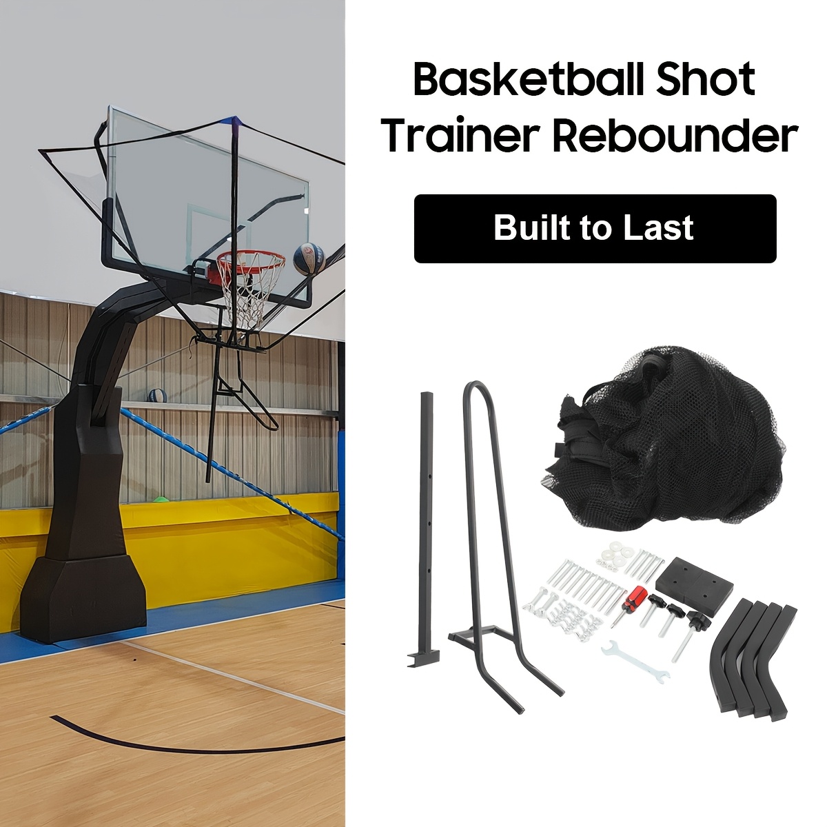 Image of Basketball Rebounder Hanging Black Basketball Shooting Training Aid, Easy To Set Up Metal Basketball Shot Return Device, 180° Rotating Shooting Practice Basketball