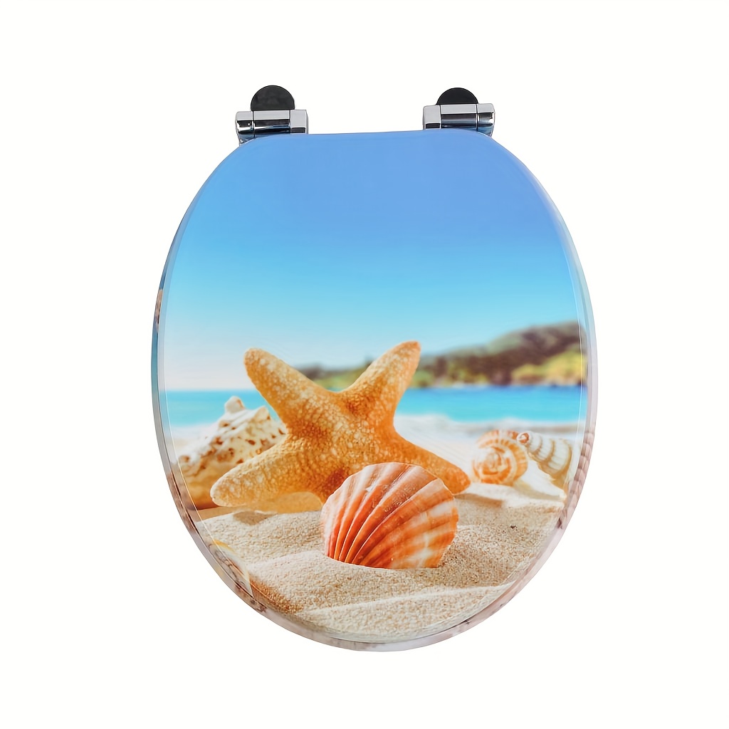 Toilet Seat With Mechanism & Quick-release Function - O-shaped Design, Adjustable Hinges, Recycled Wood, Sturdy Construction, Universal Fit For Standard Toilets, , Multiple Decorative Patterns