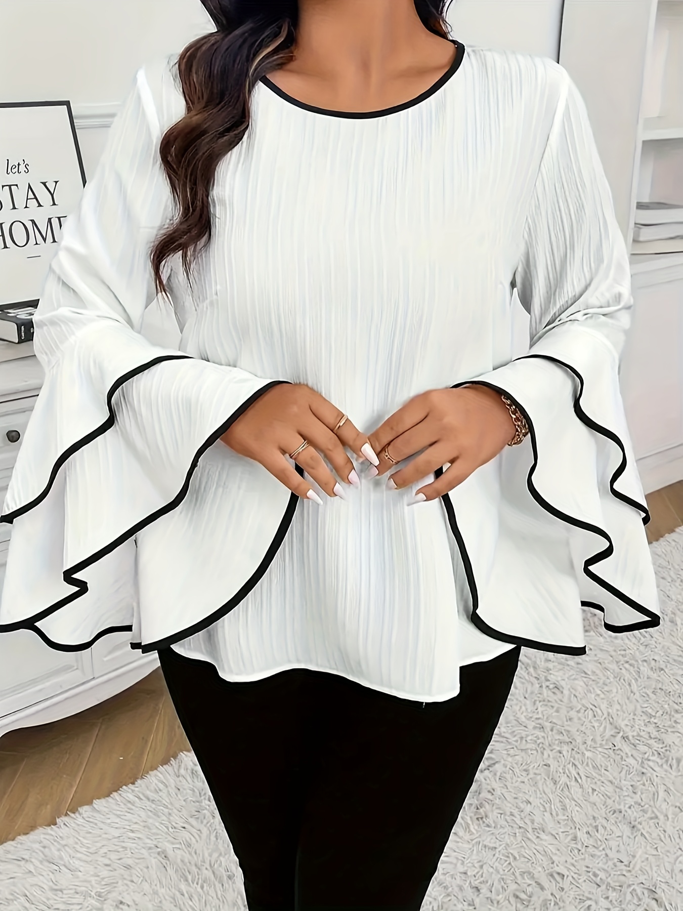 Plus Size Women's Casual Loose Fit Flared Long Sleeve T-Shirt Lightweight  Breathable Round Neck Solid Color Top for Spring Summer, Machine Washable,