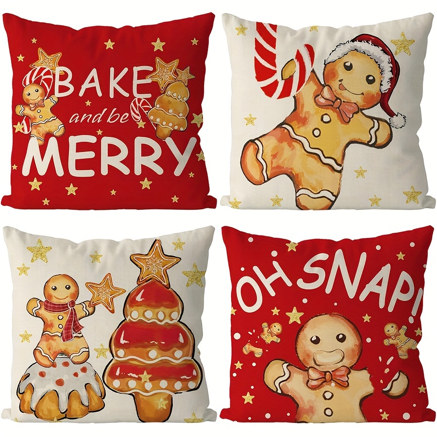 

4pcs Set Of Christmas - , Red For Sofa & Decor, , Christmas Decor