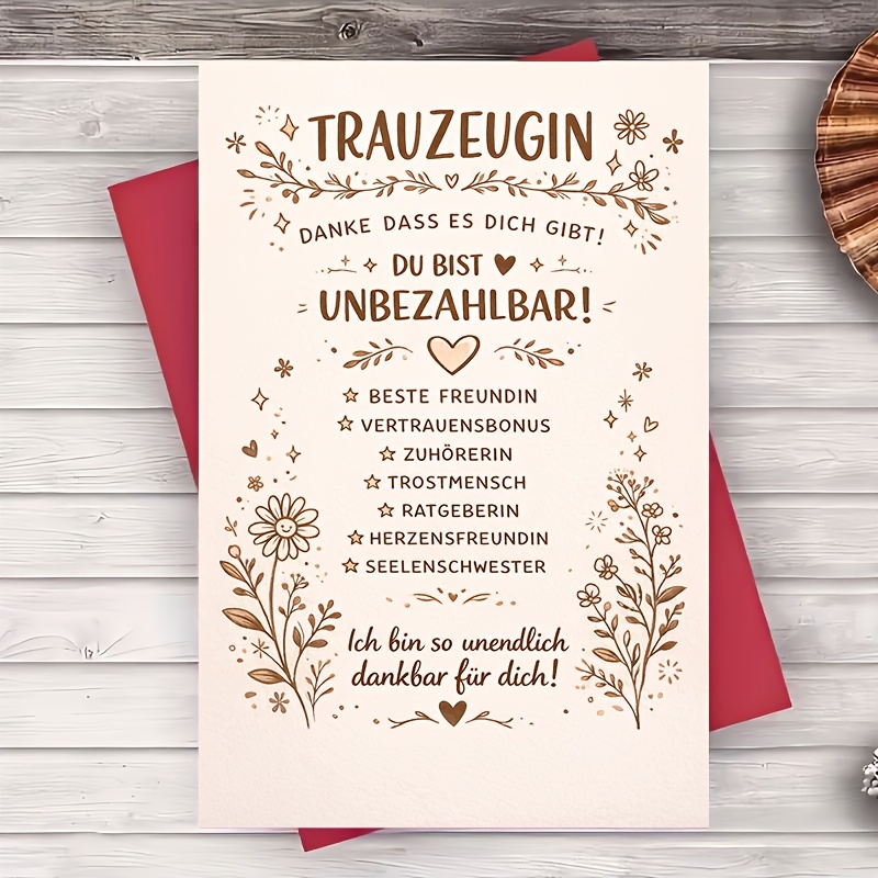E-shop Ein Umschlag eine Grußkarte Brautjungfern-Dankeskärtchen mit Blumendesign für Freundin, Schwester des Herzens, Dankeskarte zum Hochzeitstag,