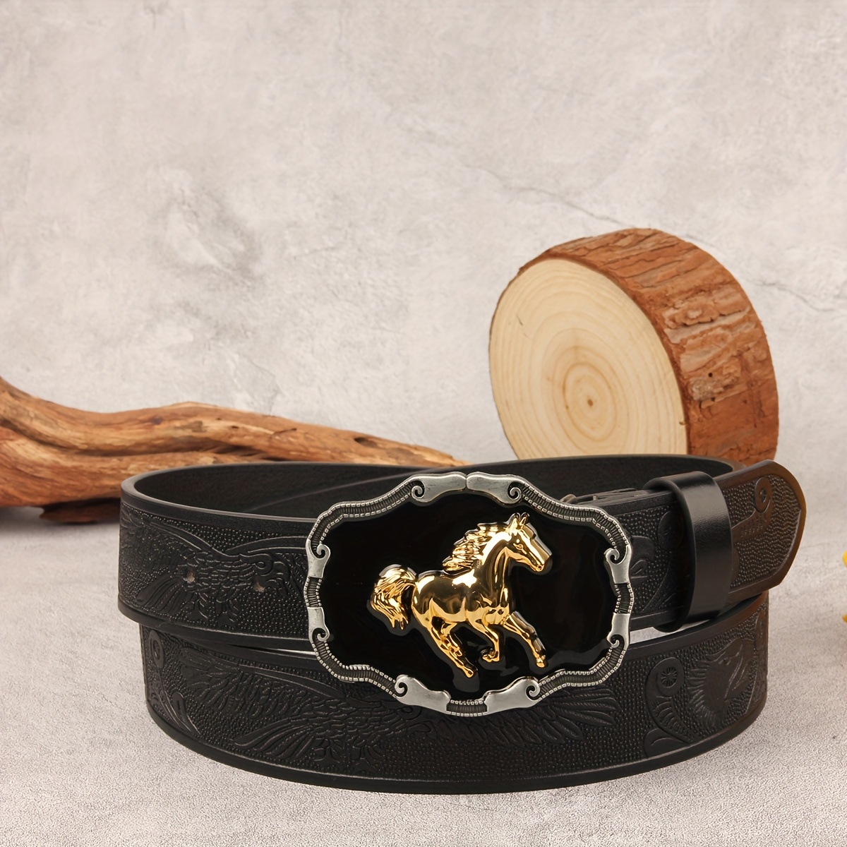 Men's Western Wide Belt with Perforated Buckle Pattern