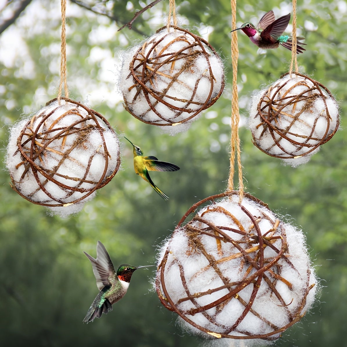 

Set Of 4 Globe Hummingbird , Full Of Bird Nesting Materials, Design For Bird Lovers, Idea Bird Gifts In Outdoor Indoor Patio Garden Nesting Fiber