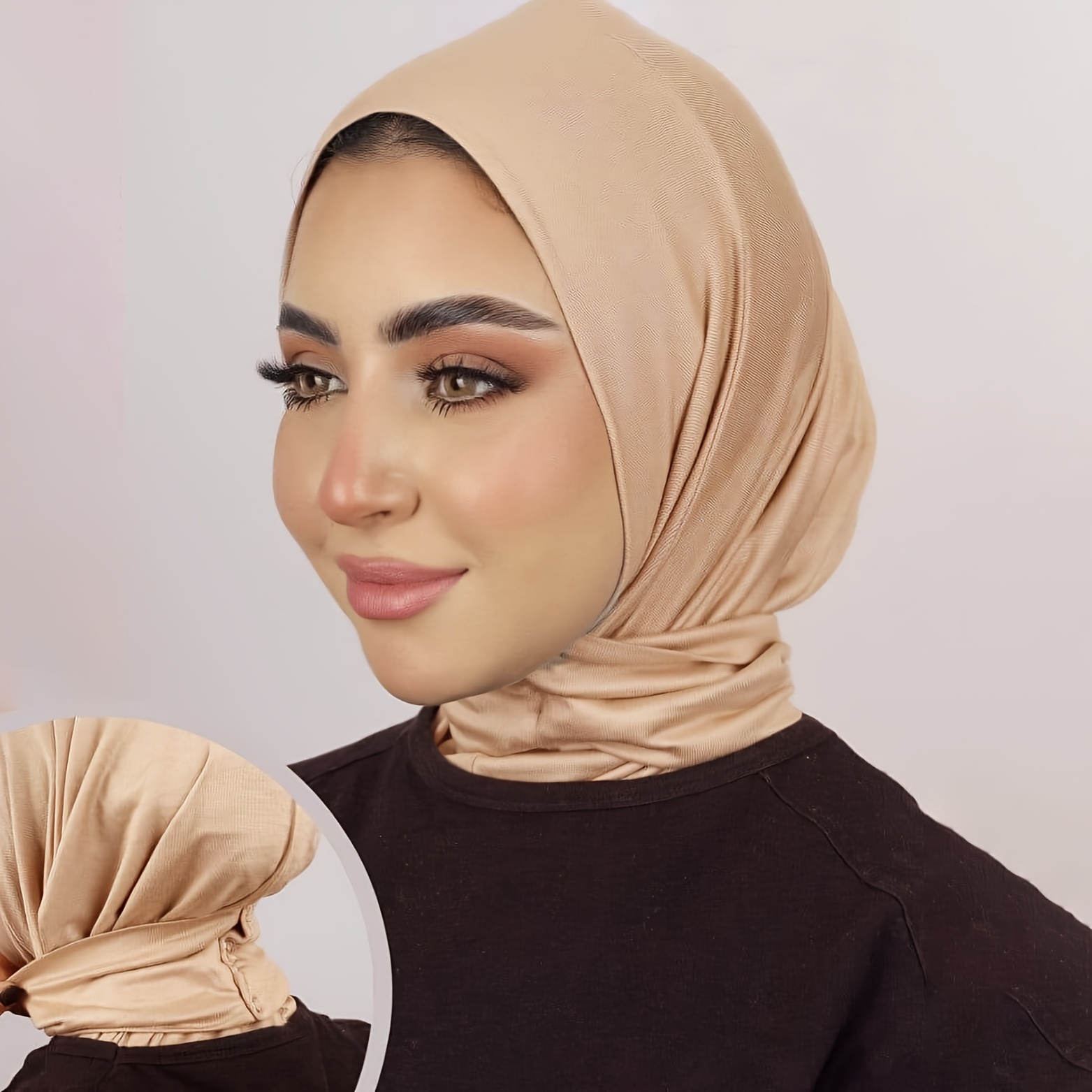 1pc Instant Hijabs With Tie Ramadan Headscarf Women's Elastic Full Coverage Shawl Cap Wrap Scarf