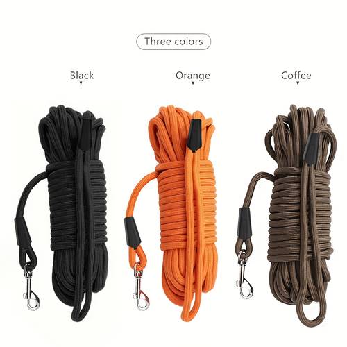 5m 10m 15m heavy duty nylon dog leash for medium to large dogs high visibility black stripes ergonomic handle metal clasps 1 inch diameter for agility training camping highvisibility