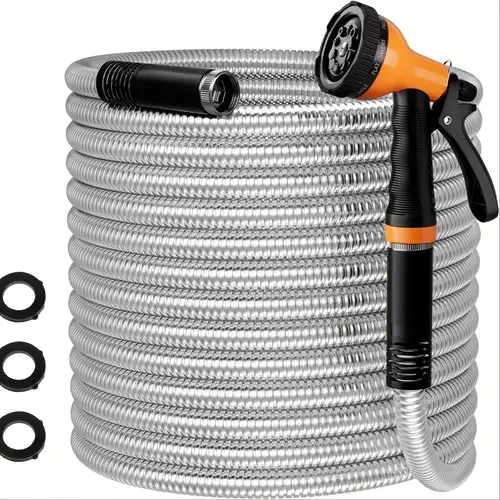 garden hose stainless steel water hose with 10 functions adjustable spray nozzle heavy duty metal garden hose flexible durable no kink leak dog proof hose for yard lawn