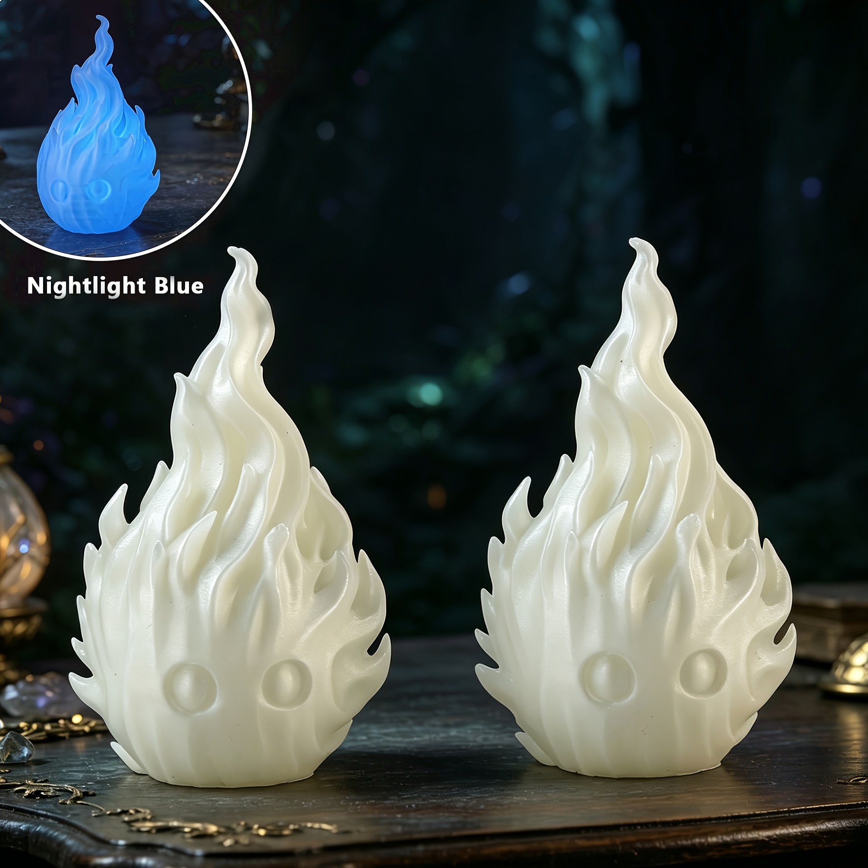 TEMU 2pcs Luminous Flame Spirit Figurines, Glowing Fire Spirit Sculptures, Desktop Decor For Bedroom Living Room Game Room Study, Mini Outdoor