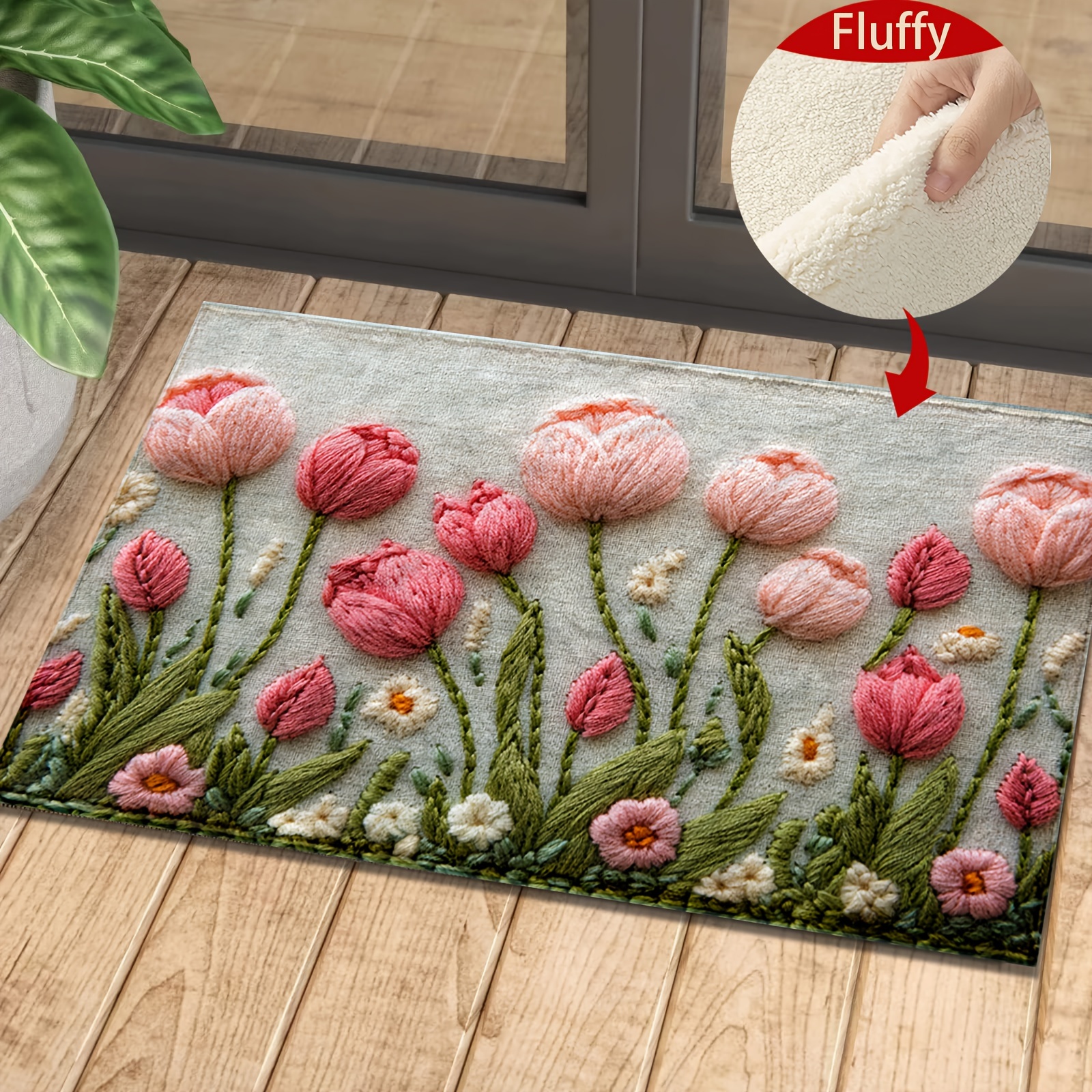 

1pc Embroidery Mat, Fluffy , -dry Absorbent , Washable, -stain, For Kitchen, Bathroom, , Decor, , , Low Pile, -, Rectangular, Knitted (including Crochet, Fleece ), , Tpr Backing, 1350g/㎡, 0.7cm