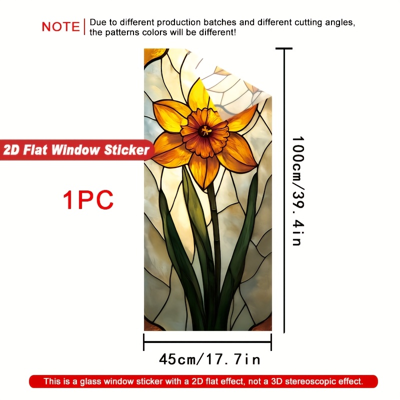 TEMU 2d Flat, 1pc Stained Glass Daffodil 2d Flat Window Sticker, Privacy Protective Film, Electrostatic , Glue-free, Heat Resistant, Suitable For