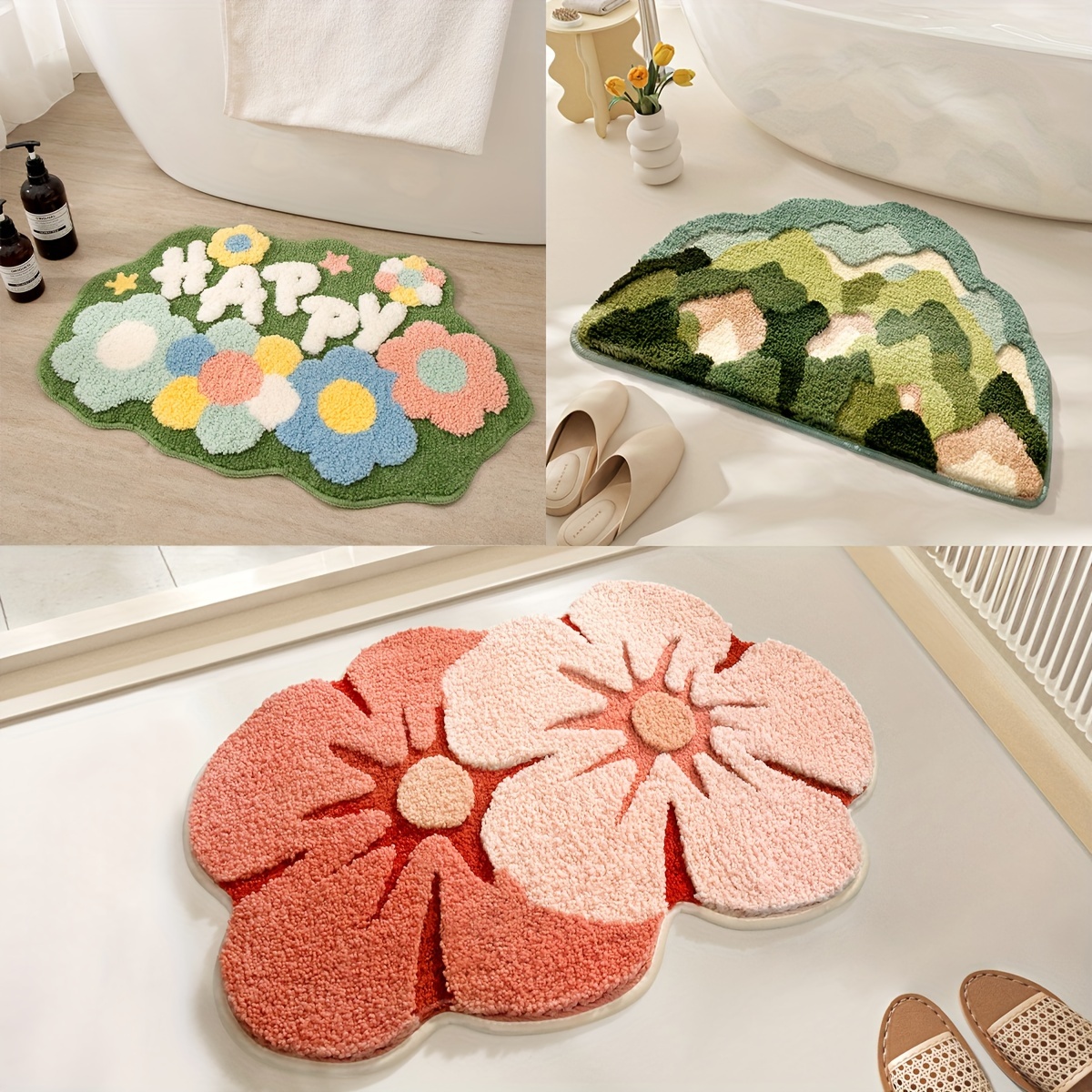 

Dajiang Flocked Bath Mat - Non-slip, , Machine Washable - Floral & Forest Designs For Shower, Bathtub, And Sink