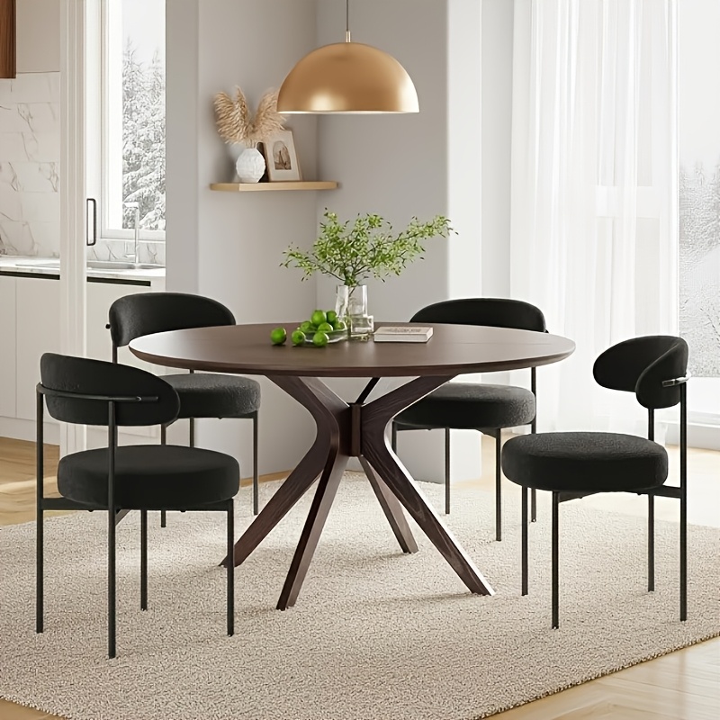 TEMU Set sedie da stile Mid-Century Modern, in velluto teddy, con cuscino , schienale , in tessuto, con gambe in metallo e , adatte per cucina, sala