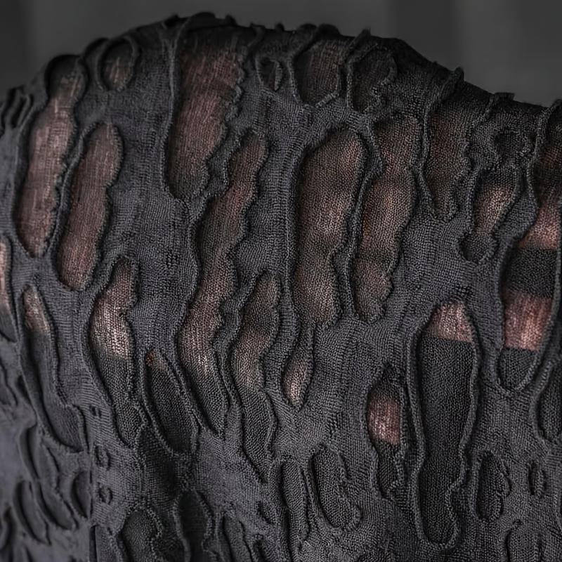 Ripped Effect Knit Fabric - Black Creative Stretch Semitransparent Jersey For Designer