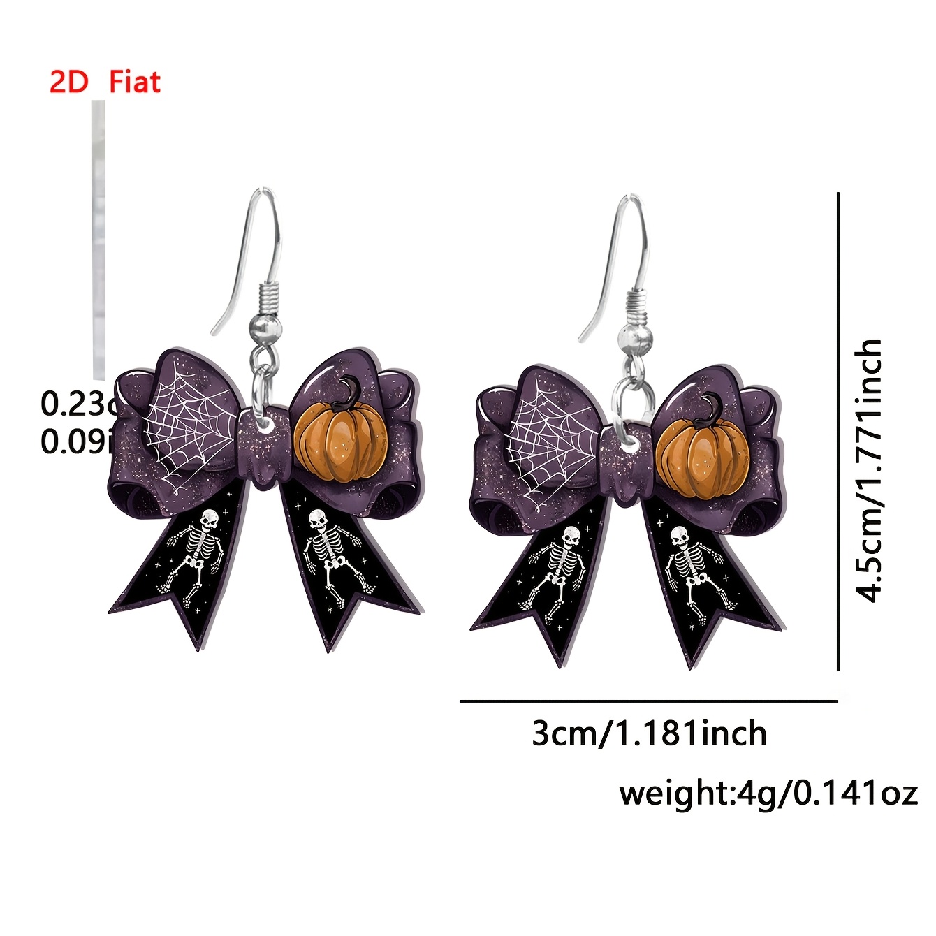 Halloween Bow Pattern Teardrop Earrings, Gothic Style