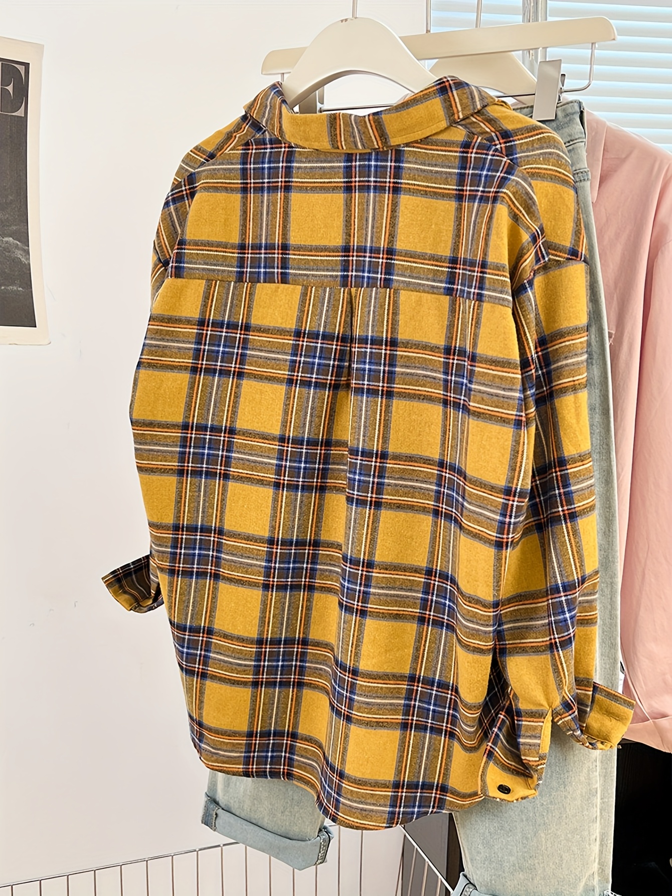 yellow checkered shirt jacket women designed spring autumn Temu