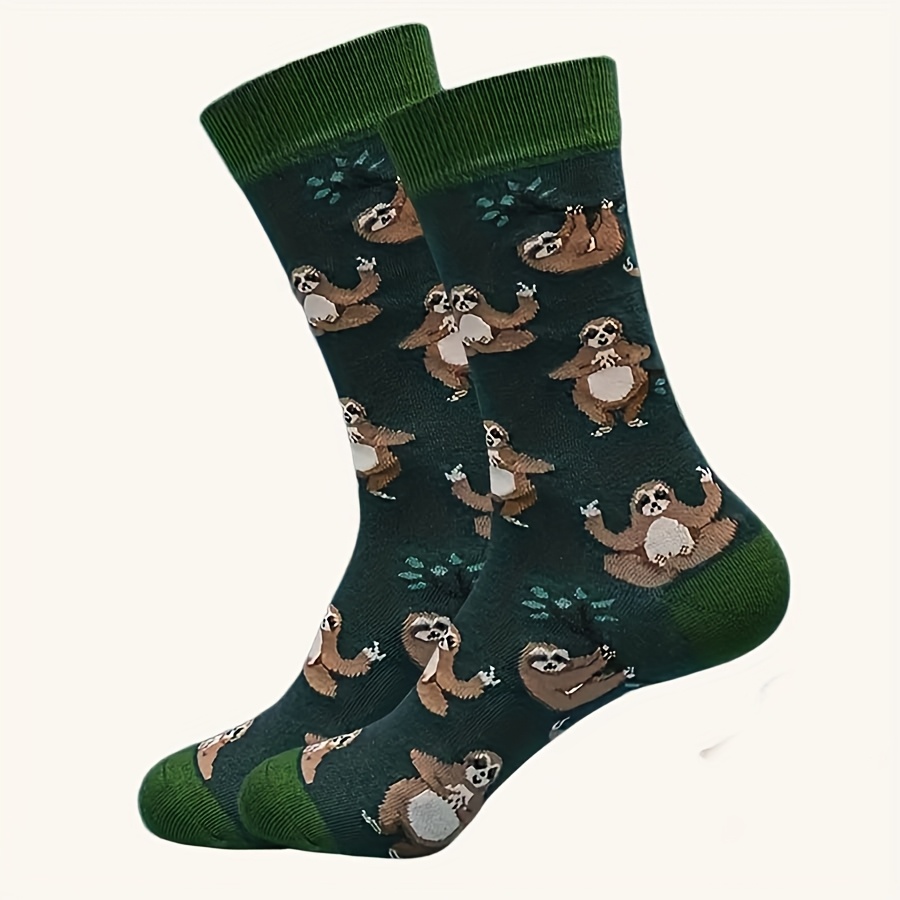 TEMU 1 Pair Of Women's Sloth-themed Mid-calf Socks, Breathable, Comfortable, And Creatively Trendy. Suitable For Women's Outdoor Wear, Socks Are