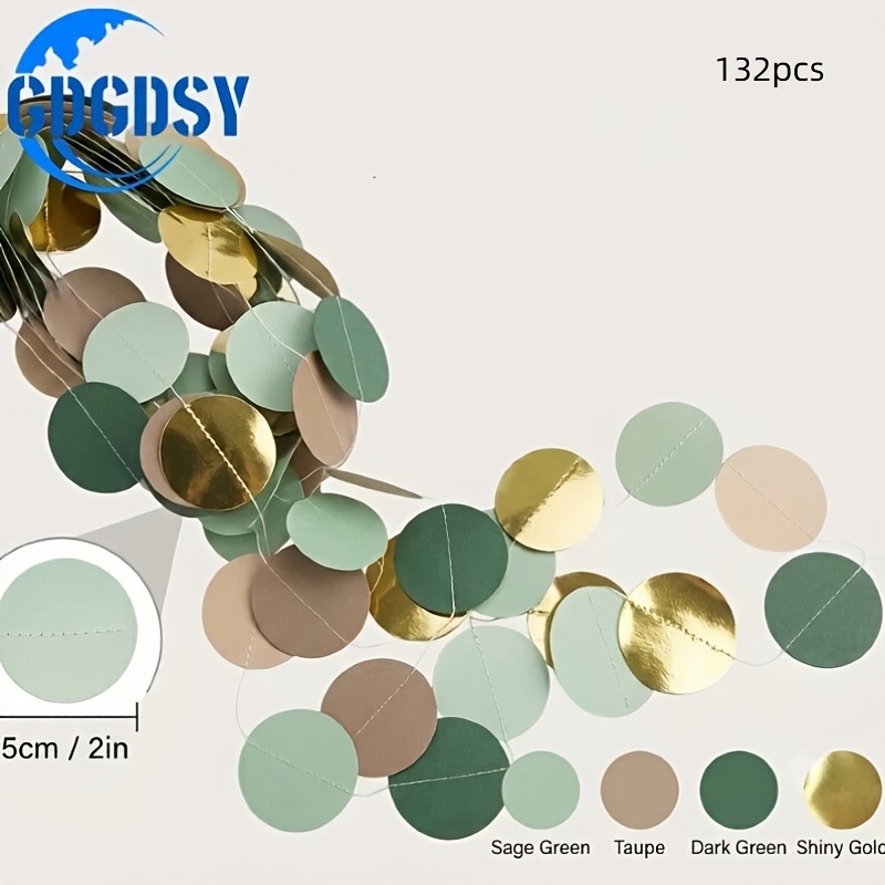TEMU 132pcs 53ft Sage Paper Garland String Hanging Backdrop For St Patricks Day Rustic Wedding, Neutral Shower, Vintage Party, Birthday, Engagement