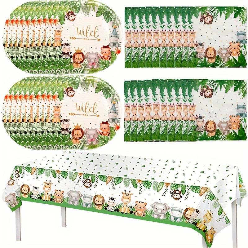 

Jungle Safari Themed Party Supplies Set - 41 Pcs With Disposable Plates, Napkins, Pvc Tablecloth, Wild Animals Design For Kids Birthday, Event Decoration, Applicable For Ages 14+