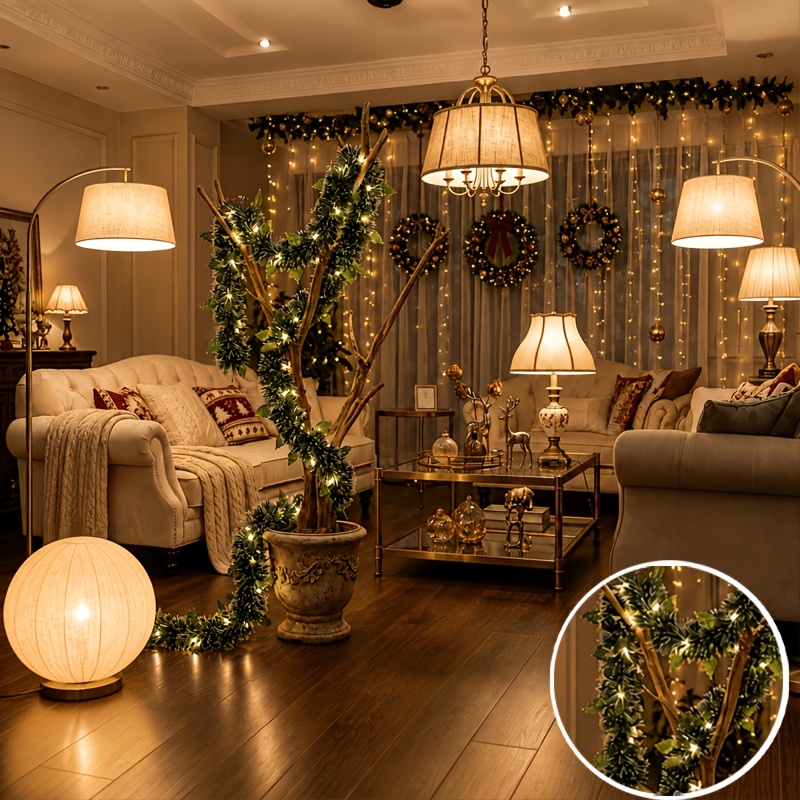 TEMU Guirnalda de luces navideñas de 210 cm/82.68 pulgadas con 20 LED, árbol de Navidad verde con , ideal para decoración navideña como Navidad,