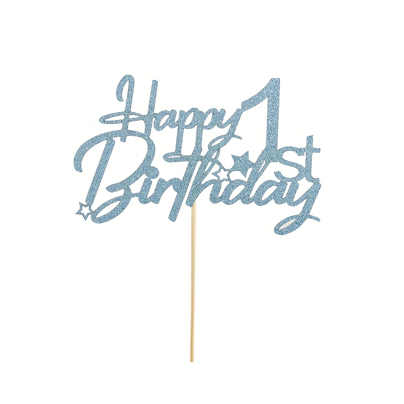 Image of 1pc Happy Birthday Cake Topper, 1st Birthday Cake Topper, Birthday Party Cake Decoration In Blue, Golden, Black, Royal Blue, Pink, Rose Golden，halloween, Christmas