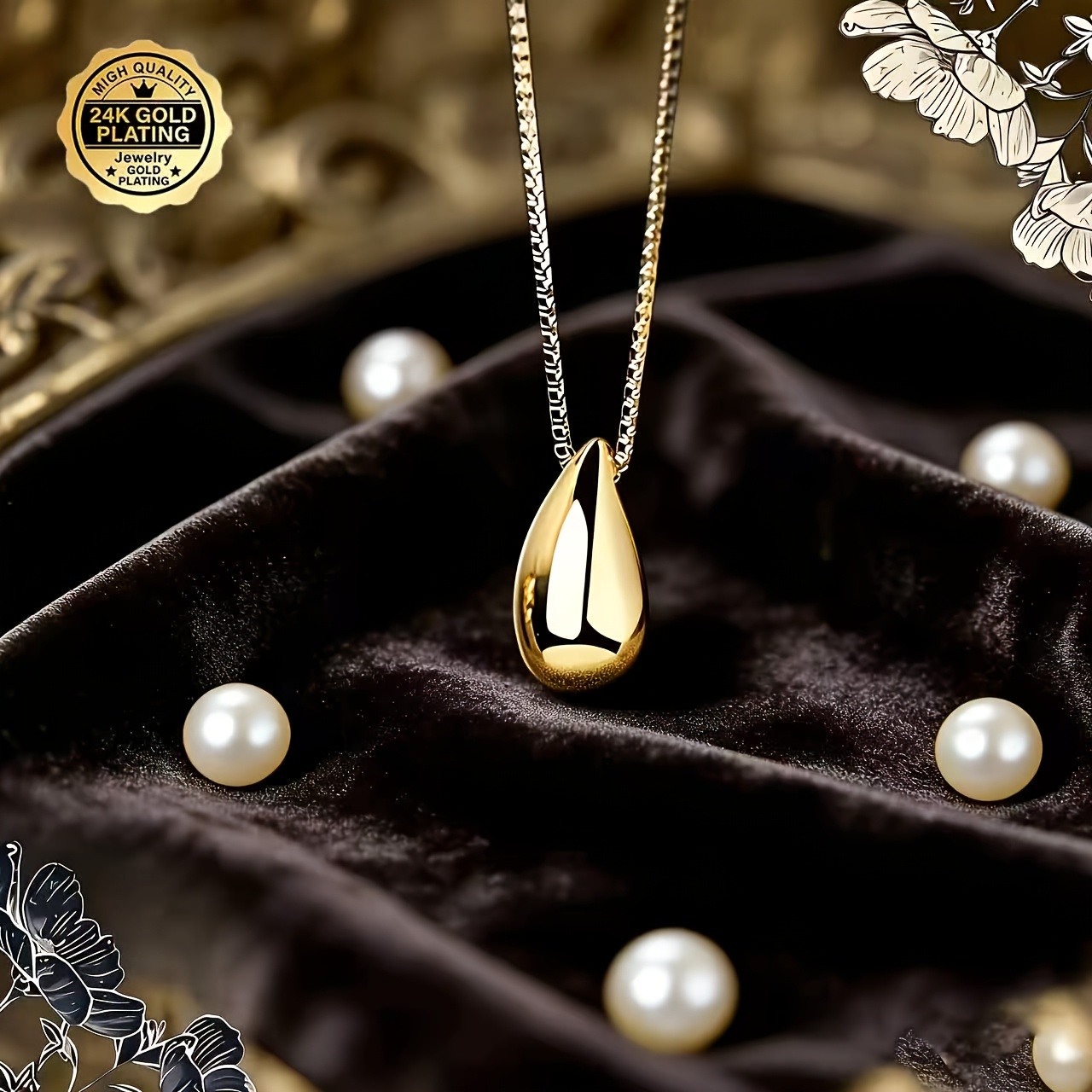 Women's 24K Gold Plated Teardrop Necklace, Daily Wear