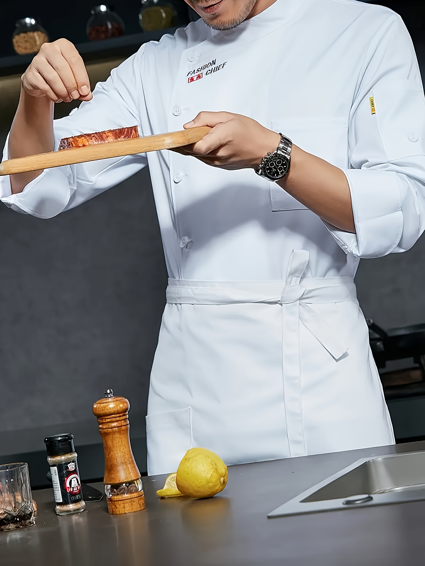 chef stylish unisex 100 chef coat with chest pockets button detailing machine washable non stretch fabric regular fit for   kitchens   season solid color white 0