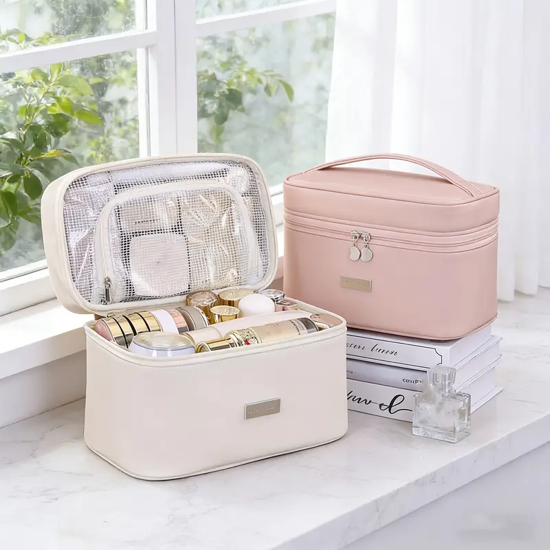 Valentine'S Day Gift Large Capacity PU Makeup Bag Multi-Functional Partition Detachable Portable Travel Cosmetic Storage Bag (Beige, Black, Pink, Coffee) Travel Storage Portable Cosmetic Case Valentine'S Day Gift Large Capacity PU Makeup Bag Multi-Functional Partition Detachable Portable Travel Cosmetic Storage Bag (Beige, Black, Pink, Coffee) Travel Storage Portable Cosmetic Case