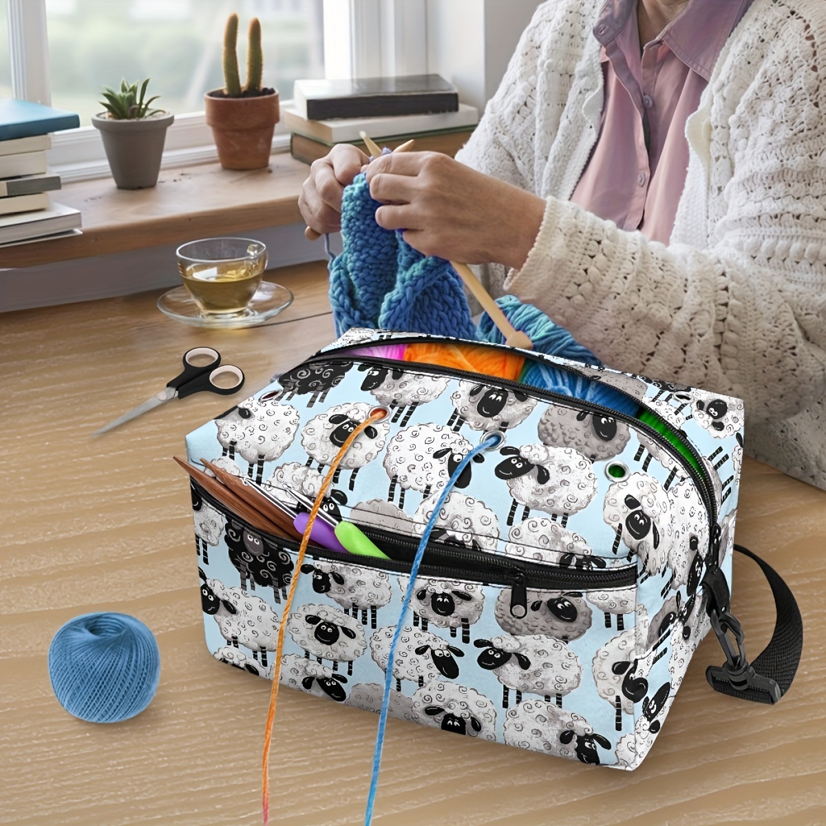 sheep print yarn storage bag knitting crochet organizer Temu