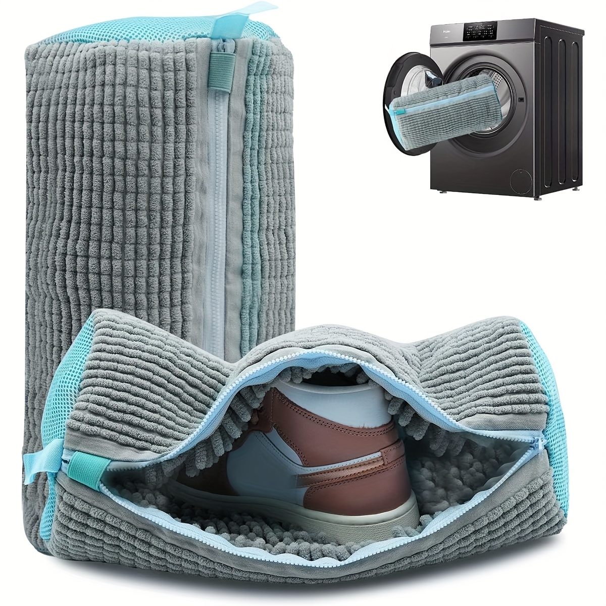 1pc Aivher Fluffy Fiber 360° Surround Cleaning Shoe Washing Bag - Reusable Durable Machine-Washable Laundry Bag with Zipper Closure, Colorfast Fade-Resistant Polyester, Oval Design for Sneakers &amp; Footwear, Lightweight Travel-Friendly, Sneaker Cleaner, High Permeability Chenille Fiber, Sturdy Construction, Sneaker Enthusiasts, Laundry Bags