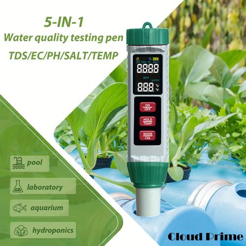 5 in 1 multifunctional water quality testing pen for tds ec ph salt temp suitable for aquariums hydroponics and pools