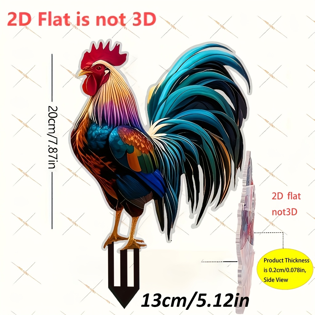 2d Flat - 1pc 2d Great Rooster, Red On Head, On Body, Suitable For Courtyard Decoration Ground Plugins, Suitable For Gardens, Potted Plants, Lawns